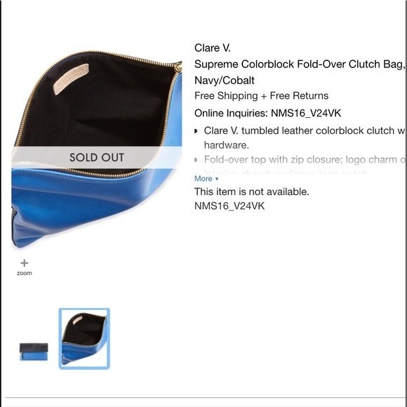 Clare V. Vivier Colorblock Fold-Over Leather Clutch Bag Cobalt Blue Navy - Picture 4 of 5